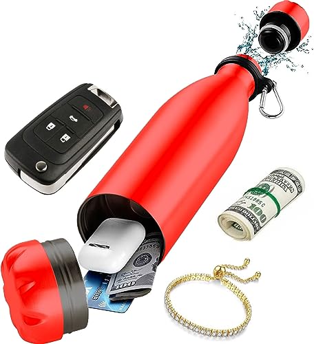 Umleitungssichere Wasserflasche – Rot – Edelstahlflasche mit verstecktem Fach für Karten, Schlüssel, Bargeld und Wertsachen – isolierte Flasche für heiße und kalte Getränke – 510 ml Umleitungssichere Wasserflasche – Rot – Edelstahlflasche mit verstecktem Fach für Karten, Schlüssel, Bargeld und Wertsachen – isolierte Flasche für heiße und kalte Getränke – 510 ml