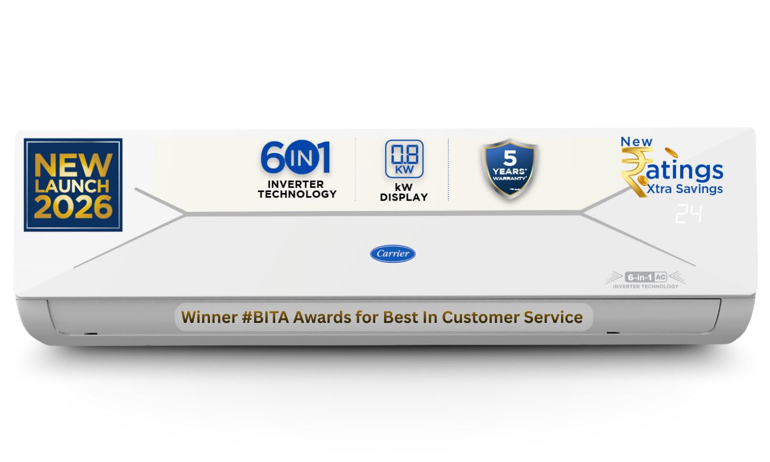 Carrier 1 Ton 3 Star Flexicool Inverter Split AC (Copper, Convertible 6-in-1 with Smart Energy Display, Insta Cool, Auto Clean, PM 2.5 Filter, 2026 Model, ESTER EDGE Gxi-CAI12EE3R36F0, White)