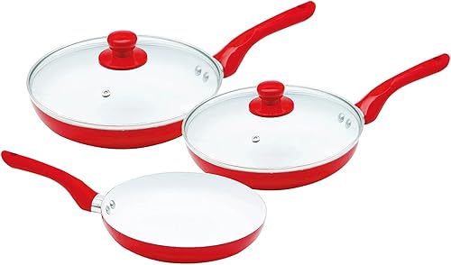 Juego de sartenes antiadherentes sartenes de 8 pulgadas sartenes de cerámica de 9 y 95 pulgadas con tapas de vidrio sartén de cerámica de doble capa