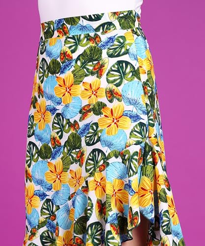 Image of POPWINGS Casual Floral Printed Asymmetric Flare Skirt for Women || Stylish Knee-Length Flare Women Skirt Trendy Western Regular Wear Knee-Length Women Skirt
