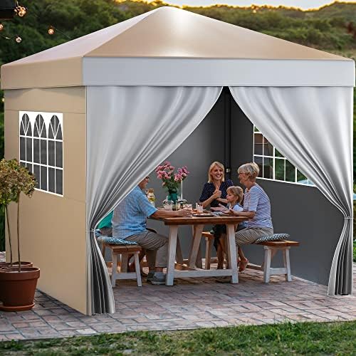 YITAHOME 3x3M Outdoor Pop Up Gazebo with 2 Sides and Windows, Waterproof Folding Garden Canopy All Seasons Camping Gazebo Anti-UV with Adjustable Height Stakes Rope Carry & Weight Bags for Party Event