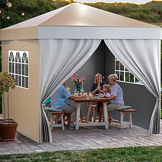 YITAHOME 3x3M Outdoor Pop Up Gazebo with 2 Sides and Windows, Waterproof Folding Garden Canopy All Seasons Camping Gazebo Anti-UV with Adjustable Height Stakes Rope Carry & Weight Bags for Party Event