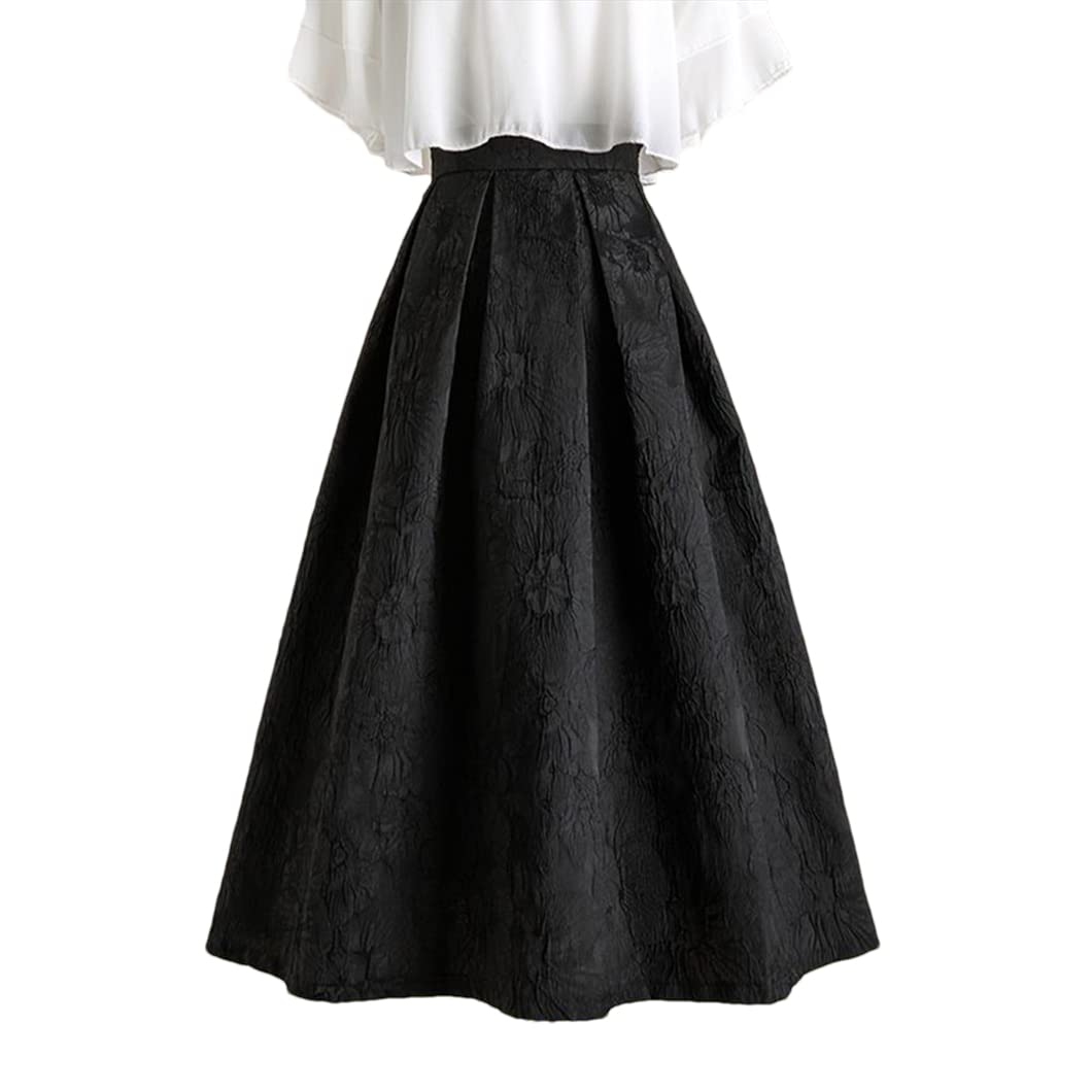 Disimlarl Wiosna Lato Vintage Spódnica Damska Plisowana Czarna Spódnica Midi, Czarny, 3XL