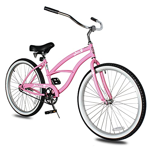 Bicicleta Pantera para mujer, tipo playera, ruedas de 26 pulgadas, marco de acero Hi-Ten, monocolor rosa, uso urbano y al aire libre