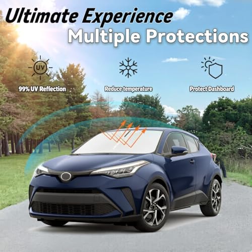 Image of Windshield Sun Shade for Toyota C-HR 2018-2024, Car Front Window Sunshade with 240T Sun Visor Protector Blocks UV Rays Heat Sun Shield Accessories (Toyota CHR)