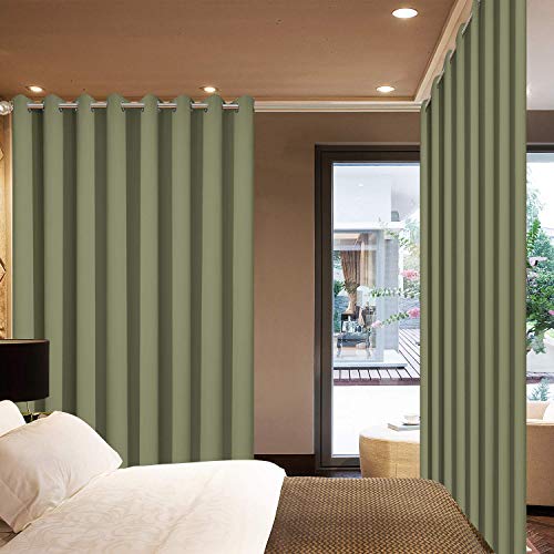 Yakamok Extra Wide Blackout Curtain for Sliding Glass Door, Grommet Thermal Insulated Room Divider Curtain 100W x 84L inch, Room Darkening Patio Curtain,8.3ft Wide x 7ft Tall, 1 Panel,Sage