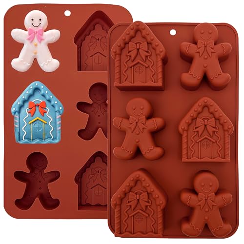 Christmas Silicone Molds For Baking Large Christmas Chocolate Mold 3D Shape Gingerbread Man Candy House Cake Molds for Soap Jello Chocolate Cake Madeleine Candle Resin Festival Home Decoration