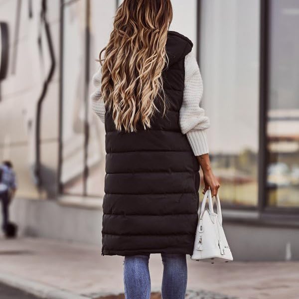 Womens Long Puffer Vest Quilted Hooded Zip Up Sleeveless Vests Jackets Padded Fall Winter Jacket Coat3