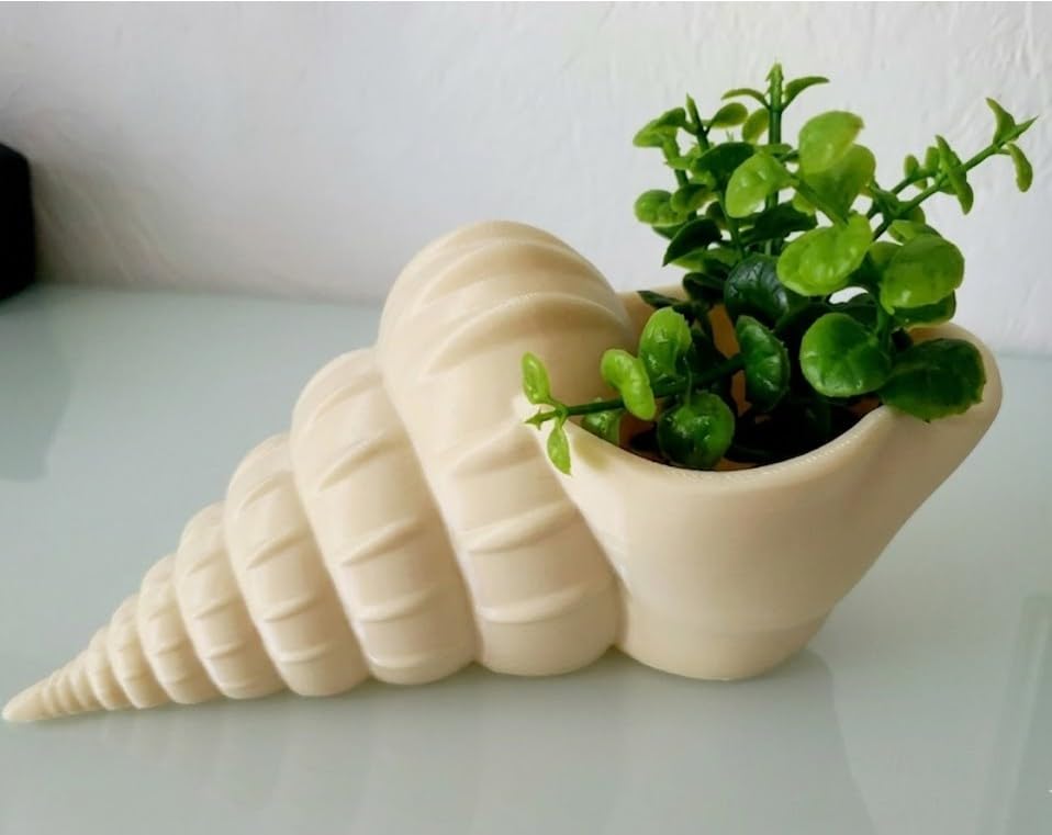 Conch Shell Shaped Planter Vase, Decorative Spiral Seashell Design, Coastal Home Decor-image-3