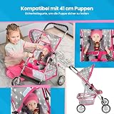 Kinderplay Wózek dla lalek, wózek dziecięcy, wózek dla lalek, wózek z pasem bezpieczeństwa i siatką na zakupy – zabawka dla niemowląt, nowoczesne, lekko obracające się kółka i miękka rękojeść, KP0280S