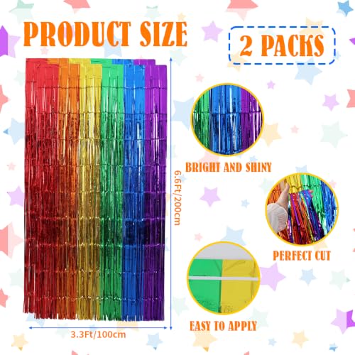 Image of TONIFUL 2Pcs Rainbow Metallic Tinsel Foil Fringe Curtain Door Streamer