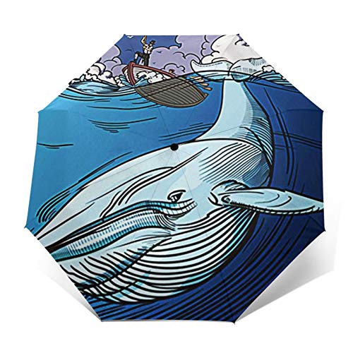 Preisvergleich Produktbild Regenschirm Taschenschirm Kompakter Falt-Regenschirm, Winddichter, Auf-Zu-Automatik, Verstärktes Dach, Ergonomischer Griff, Schirm-Tasche, Wal Wird gejagt