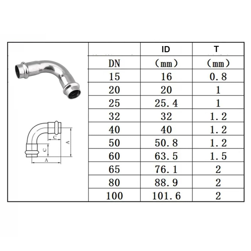 1 Uds DN15-DN50 codo de doble compresión igual diámetro 90 grados, abrazadera acero inoxidable 304, adaptador accesorios tubería agua(ID 40MM)