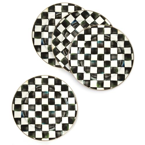 Image of MACKENZIE-CHILDS Enamel Charger Plate Set, Black-and-White Courtly Check