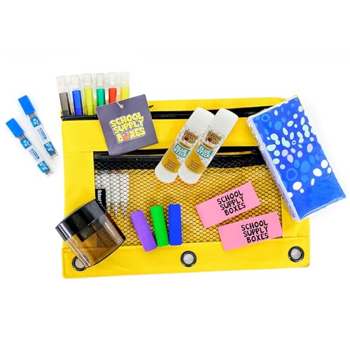 Elementary School Essentials Bundle | 1 Box - 91 Pieces per Box | School Supply Boxes - Back to School Essentials | Includes Binders, Folers, Notebooks, Filler Paper, Pencils, Notecards, Pens, & More