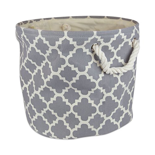 DII Polyester Container with Handles, Lattice Storage Bin, Medium Round, Gray