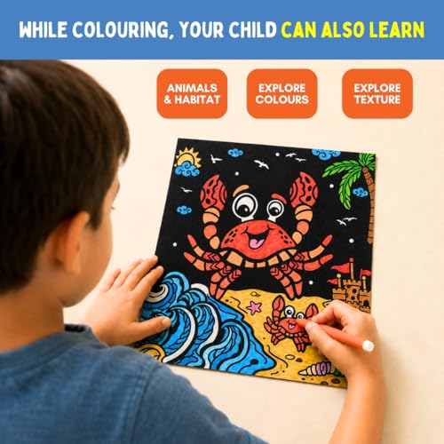 Image of PepPlay Velvet Coloring Cards for Kids - 6 Ocean Life Art Cards | Sensory Mess-Free Travel Activity Kit for Flights & Road Trips | Gift for Boys & Girls Age 3-8 | Birthday Return Gift