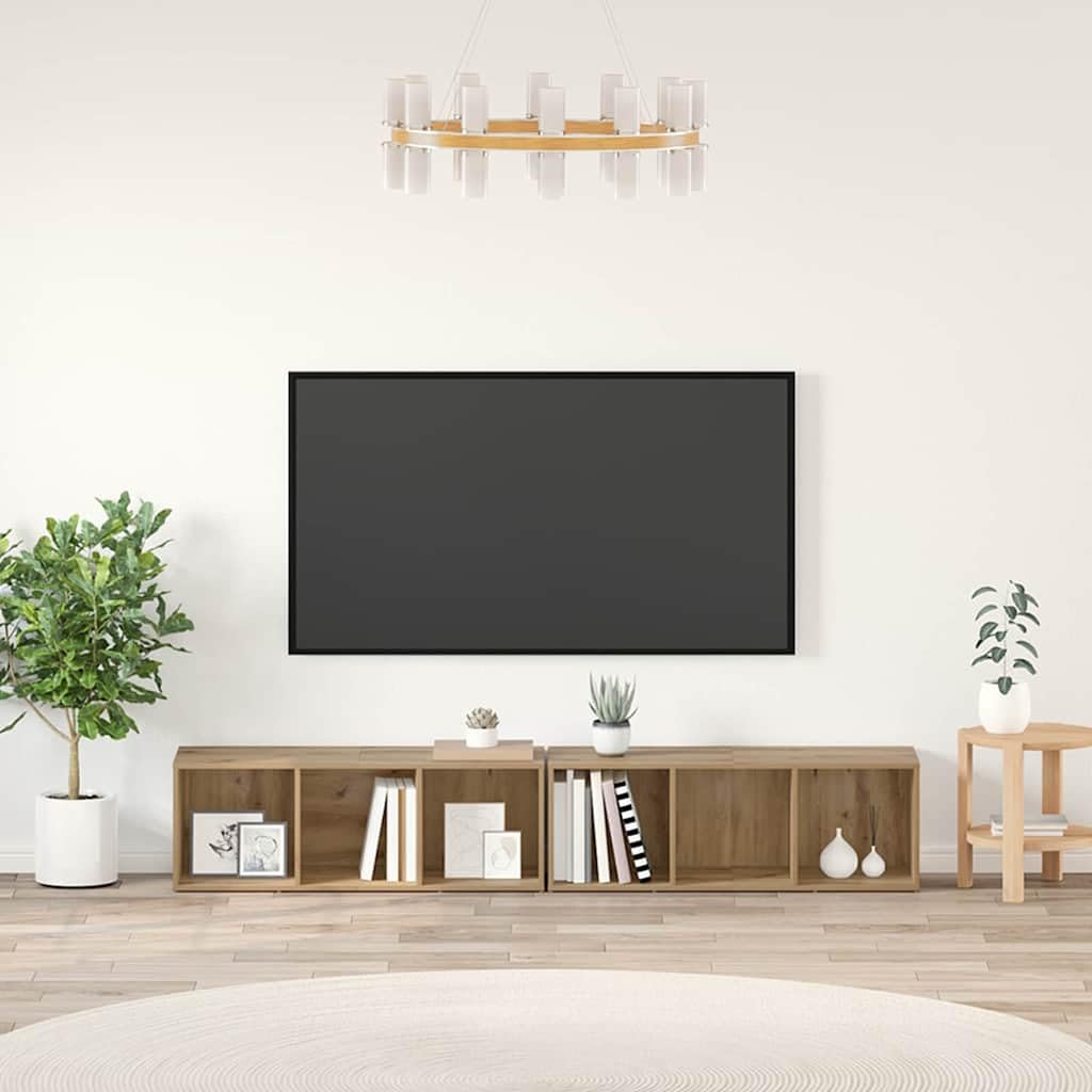 Zestaw szafki pod telewizor Artisan dąb drewnopochodny, nowoczesne centrum rozrywki z miejscem na kostki, konsola do salonu, trwała szafka na media