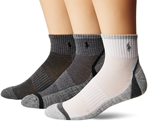 Polo Ralph Lauren Mens Athletic Feed Stripe Sole Quarter 3-Pack Socks White Assorted Men's 10-13