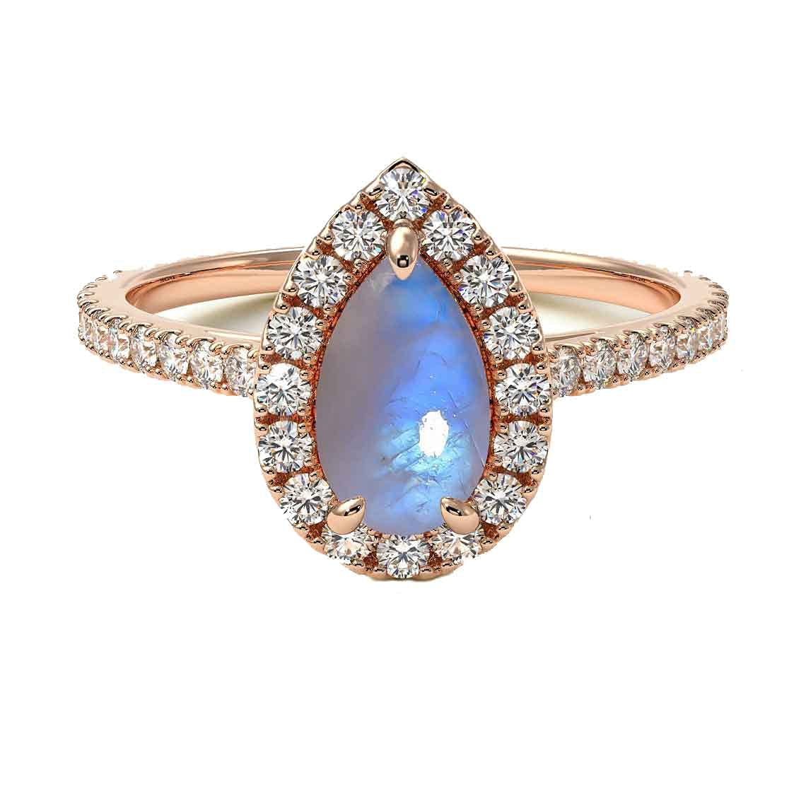 Choose Your Gemstone 18K Rose Gold Ring Pear Shape Halo Diamond Design Wedding Engagement Handmade and Fashion Jewelry for Women Girl Available in Size 4,5,6,7,8,9,10,11,12