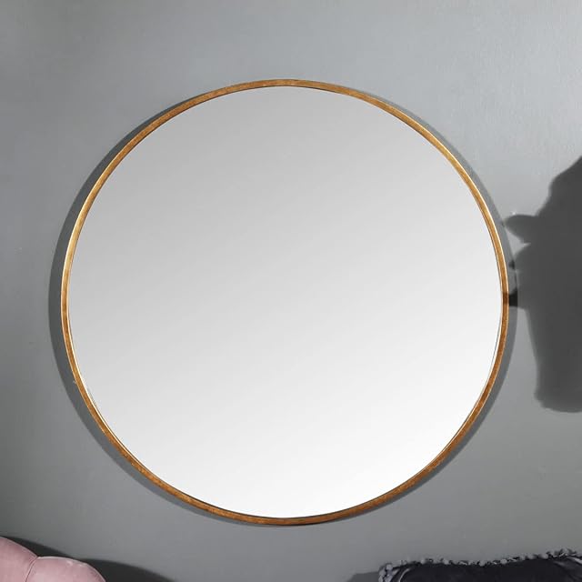 Melody Maison Large Round Gold Framed Wall Mirror 80cm x 80cm