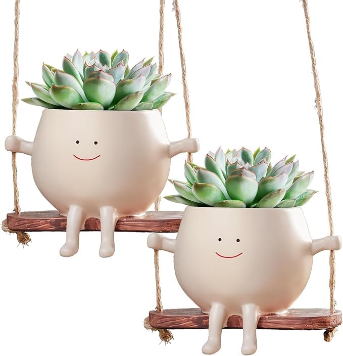 Wishbot 2 PCS Swinging Face Planter Pots - Unique and Cute Hanging Succulent & Cactus Head Resin Planters for Indoor & Outdoor, Creative Decorative Flower Pots for Home & Garden, Idea (B0DCSW2WJD) Amazon Price History, Amazon Price Tracker