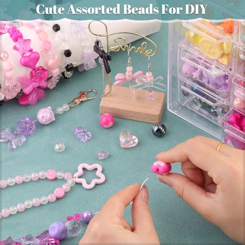 210-270PCS TINKRSTUFF Assorted Acrylic Beads for Bracelet Making,Cute Beads for Jewelry Making Flower Bow Butterfly Candy GummyBear Kawaii Aesthetic Bracelet Charms, Necklace Keychain Phone Charms DIY