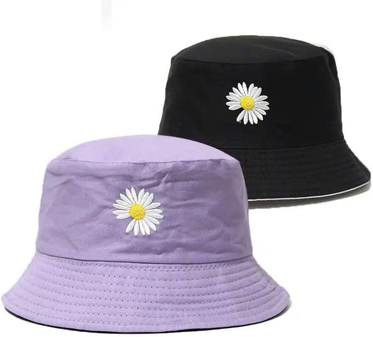 Purple and Black Bucket Hat for Women Men Teens Reversible Double Side Summer Beach Sun Hat Packable Fisherman Cap for Travel Outdoor Hiking