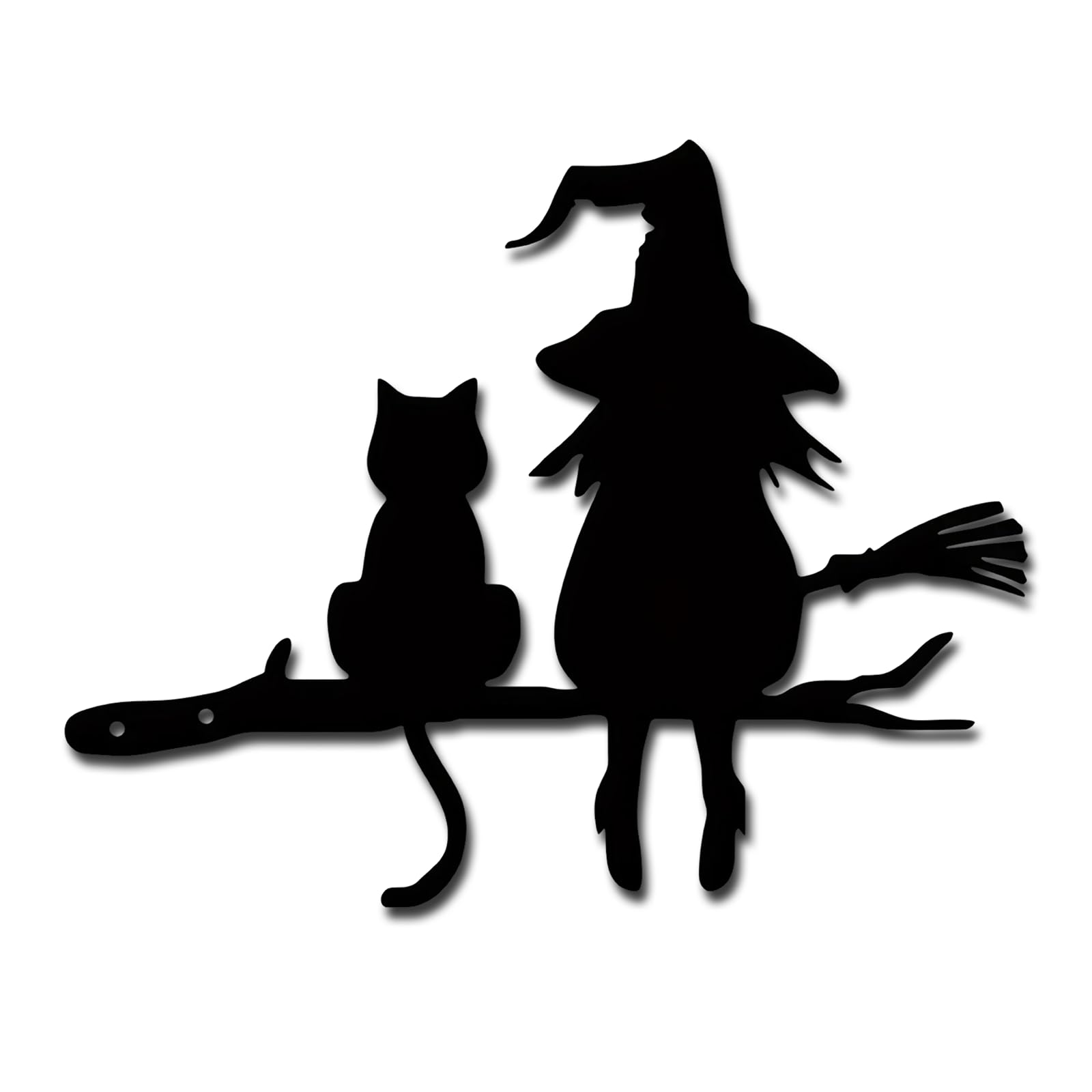 Pralen Witch & Black Cat Metal Wall Art, Gothic Garden Decor, Easy to Hang Outdoor Wall Decor, Spooky Halloween Decoration, Gift for Cat Lovers