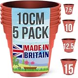 Happy Pots – 10 cm glänzendes Terrakotta – 5er-Pack hochwertige Blumentöpfe aus Kunststoff – recycelbare Blumentöpfe für die Innen- und Außendekoration im Garten – rund, robust, UV-beständig