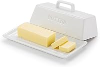 Kook Ceramic Butter Dish with Lid - White Countertop Keeper, Dishwasher Safe for 1 Standard Stick