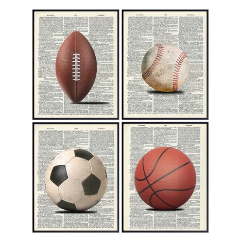 Basketball, Baseball, Football, Soccer, Futbol Wall Art Set - Gift or Home Decor for Boys Bedroom, Teens Room, Men, Game Room, Sports Bar, Bedroom, Man Cave - Unique Decoration Poster Print, 8x10