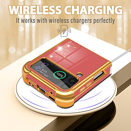 Buleens For Samsung Galaxy Z Flip 3 Case For Women Girls, Designer Bling Glitter Dandelion Cases For Galaxy Z Flip 3 Phone Case, Cute Girly Luxury Sparkle Dandelion Cover For Flip 3 6.7'' Red #TOP4