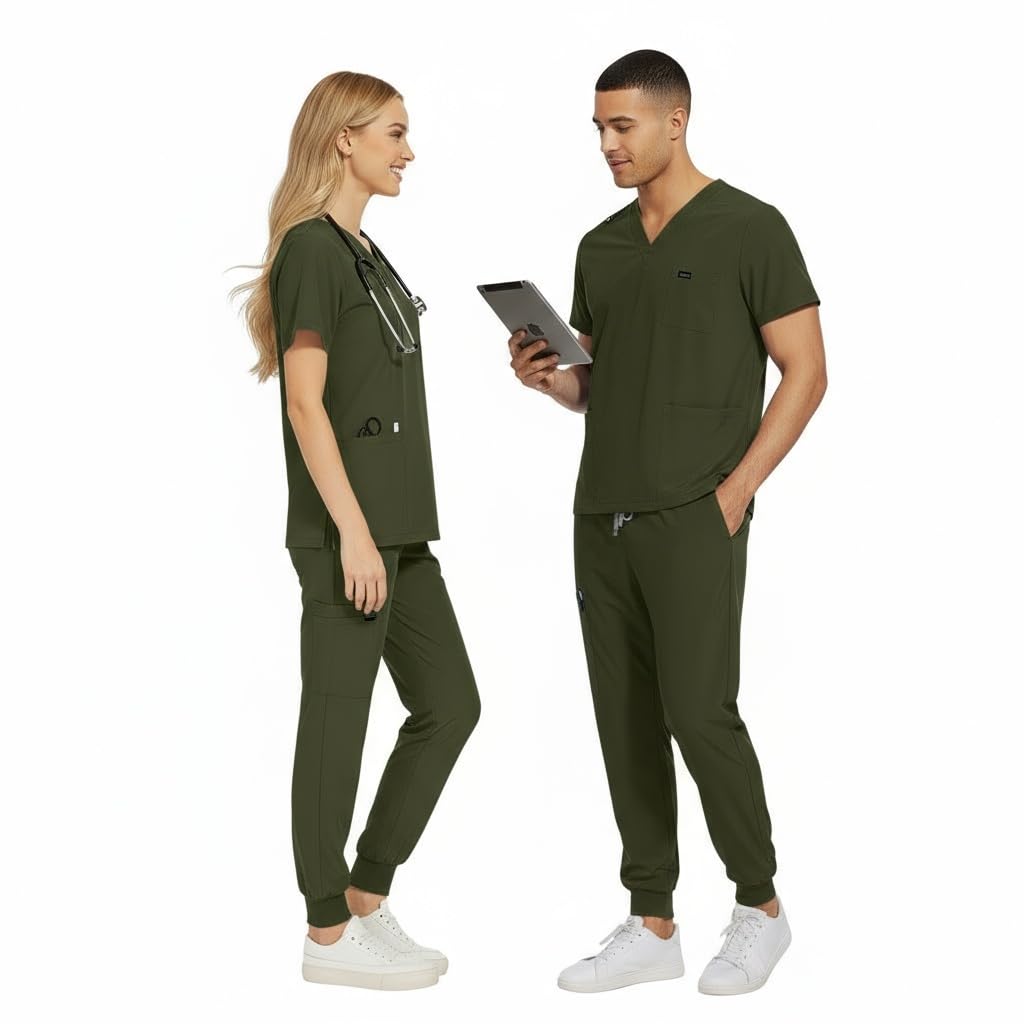 Medical Scrub Set Scollo A V Manica Corta Top con 3 Tasche Elastico Polsino Pantaloni Traspirante Dell'Assistenza Sanitaria Uniforme CK13