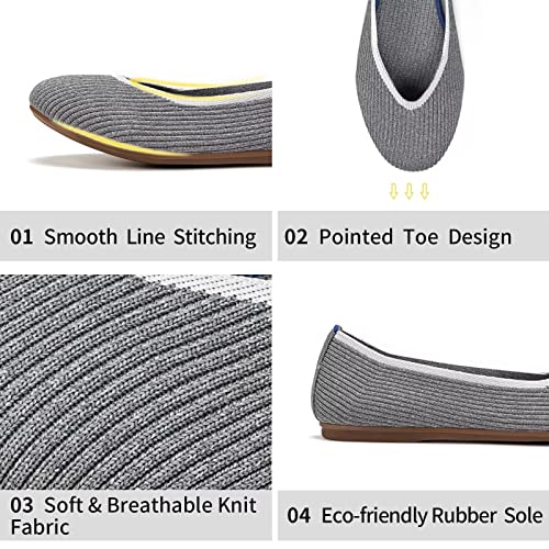Image of Frank Mully Women's Ballet Flats Round Toe Walking Flats Slip On Work Shoes Knitted Flats Shoes for Woman Soft Lightweight