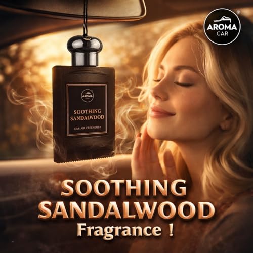 Image of Aroma Car Perfume Hanging Car Air Freshener, Soothing Sandalwood (Pack of 3)