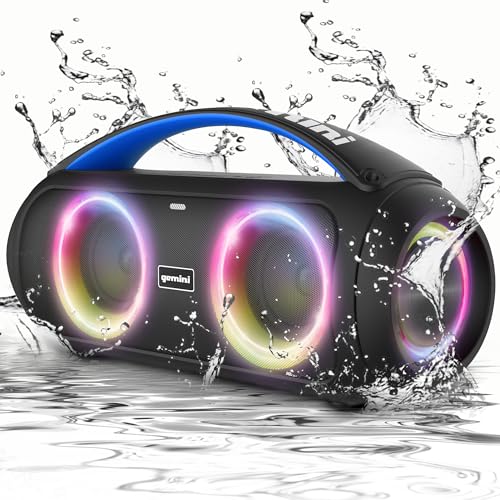 Gemini Portable Bluetooth Boombox Speaker with Deep Bass, LED Party Lights, FM Radio, USB, Mic Input & 7-Hour Battery – Rechargeable Wireless Speaker for Travel, Gym, or Home Use (GGO-230L)