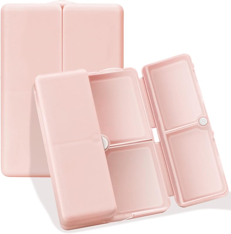 FYY Travel Pill Organizer, 7 Compartments Small Pill Box Medicine Case-Pink | Easy to Use, Privacy Protection,Magnetic Foldable Daily Pill Case for Purse or Pocket to Hold Vitamins,Supplements,Medication