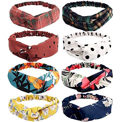 Twist Bow Wire Headbands Head Wrap Retro Bowknot Polka Dot Lattice Design Rabbit ear Wired Hairbands Hair Accessory for Women and Girls,Pack of 6-image-10