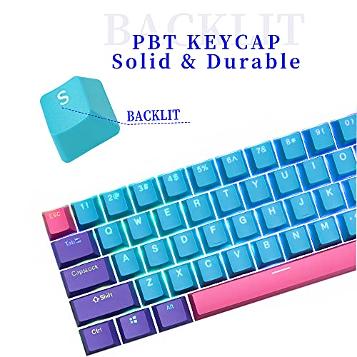 Image of GTSP 61 Keycaps 60 Percent, OEM Profile PBT Keycap Set with Key Puller for Mechanical Keyboard Joker (Only keycaps) Blue
