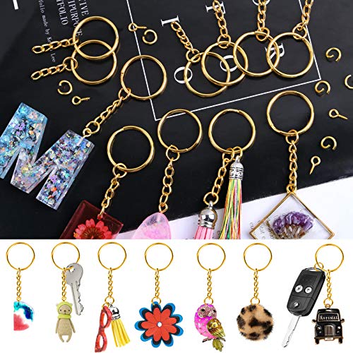 Keychain Rings Kit for Crafts Gold, PAXCOO Includes 100Pcs Split Key Ring with Chain, 100pcs Jump Rings and 100pcs Screw Eye Pins for Resin Keychain Making by PAXCOO - Image 7