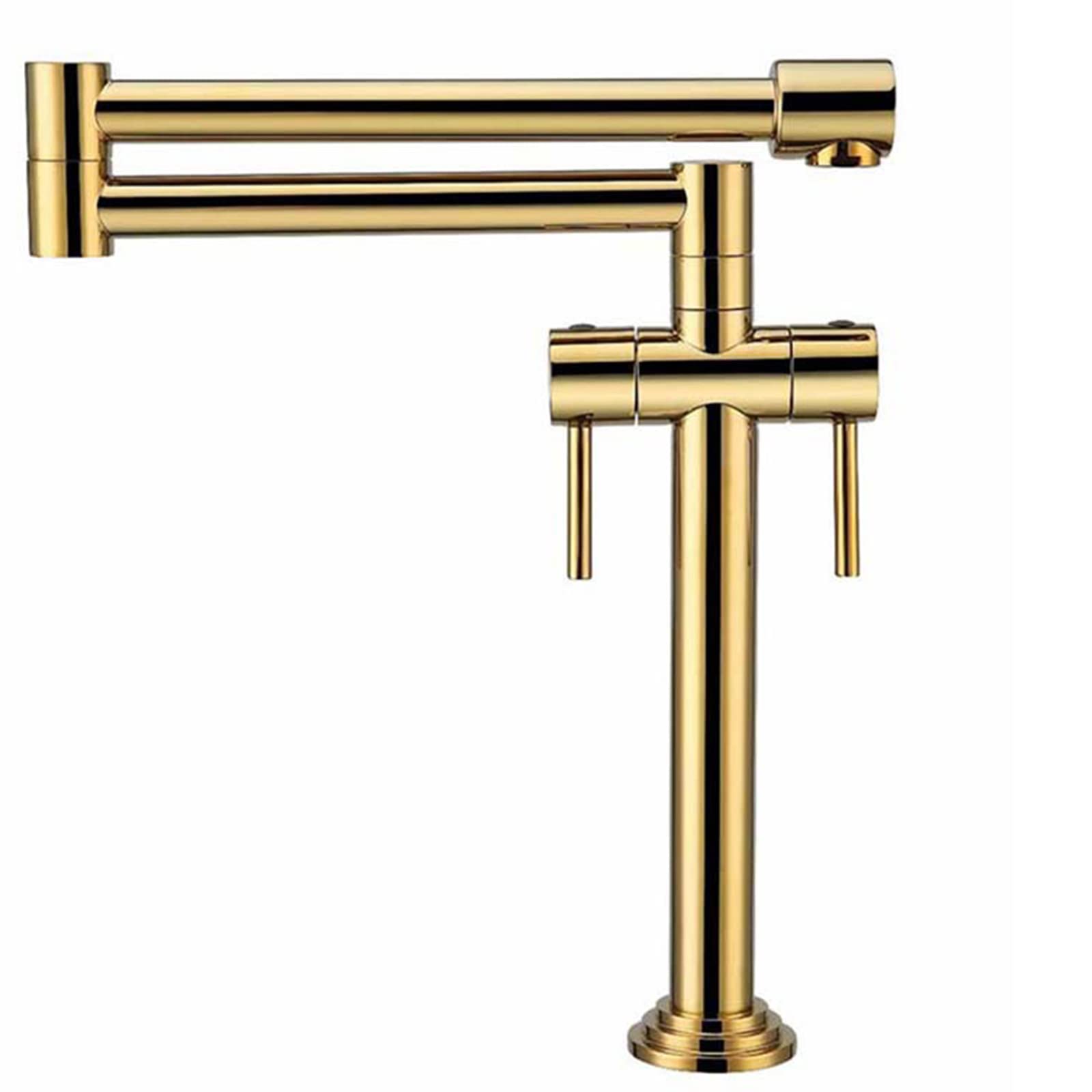Pot Filler Faucet, Deck Mounted Folding Stretchable Brass Double Handle Single Hole Joint Swing Arm Kitchen Sink Mixer Tap,Silver(Gold)