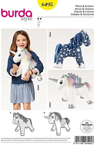 Burda Crafts Sewing Pattern 6495 Stuffed Animal Horse & Unicorn Toys