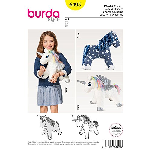Burda Crafts Sewing Pattern 6495 Stuffed Animal Horse & Unicorn Toys #TOP1