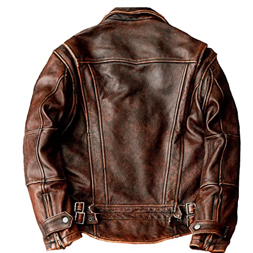 Mens Vintage Fashion Shirt Collar Real Leather Jacket - Casual Moto Racer Shirt Jacket3