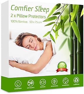 Comfier Sleep Waterproof Pillow Protectors 50x75cm Anti Allergy Super Soft Pillow Protectors 2 pack, 100% bamboo Pillow Cases 2 Pack Zipped suitable for Standard Pillows