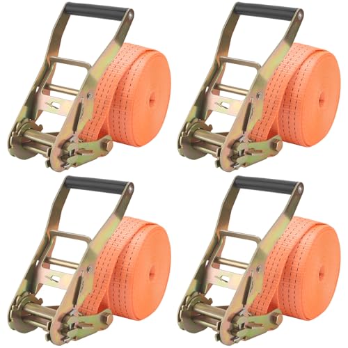 HEIYUET 4 unidades de 8 m x 5 cm correas tensoras con carraca, correa de fijación, correas de amarre con trinquete, correas de trinquete para asegurar la carga, resistencia a la rotura de 2000 kg