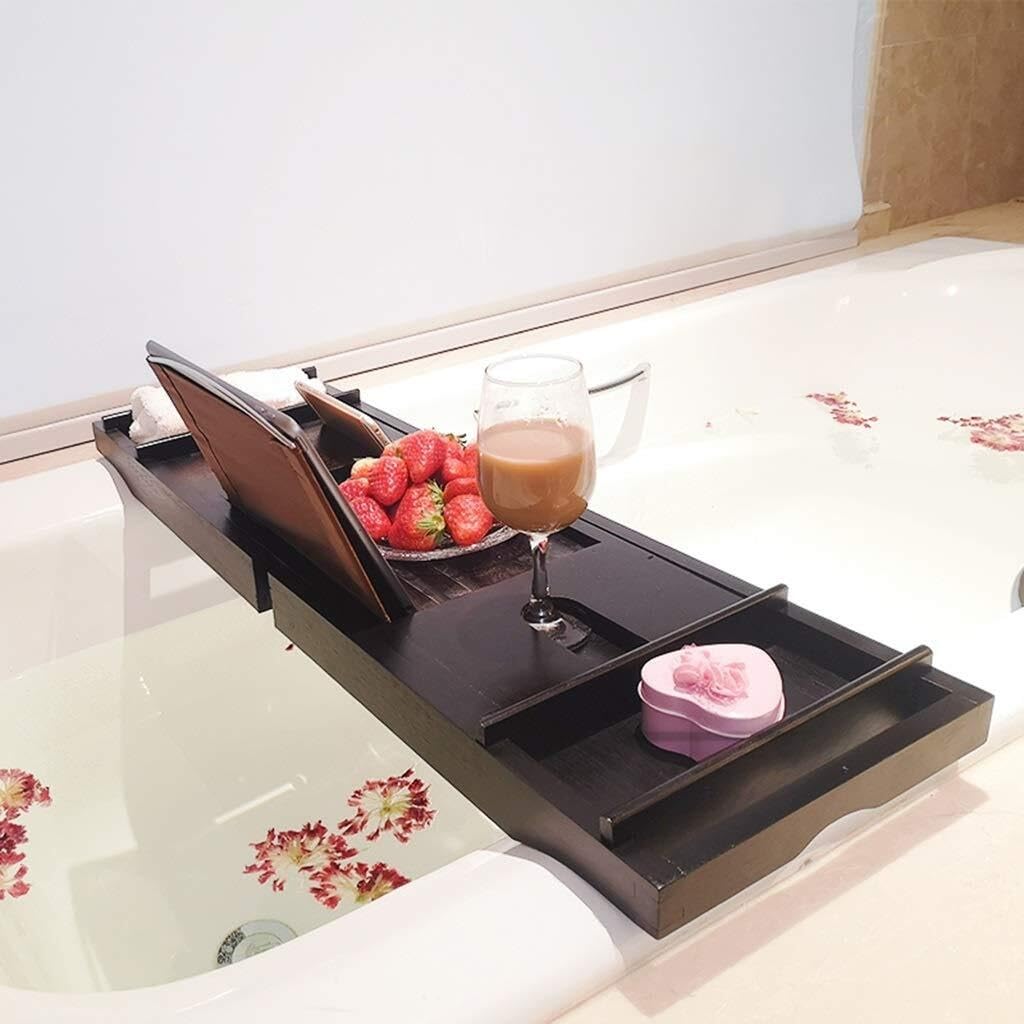 Regulowana wysuwana bambusowa taca do wanny - wodoodporny pojemnik łazienkowy do czytania, telefonów i tabletów, pasuje do wanien 75-109 cm, idealny dodatek do spa dla relaksu