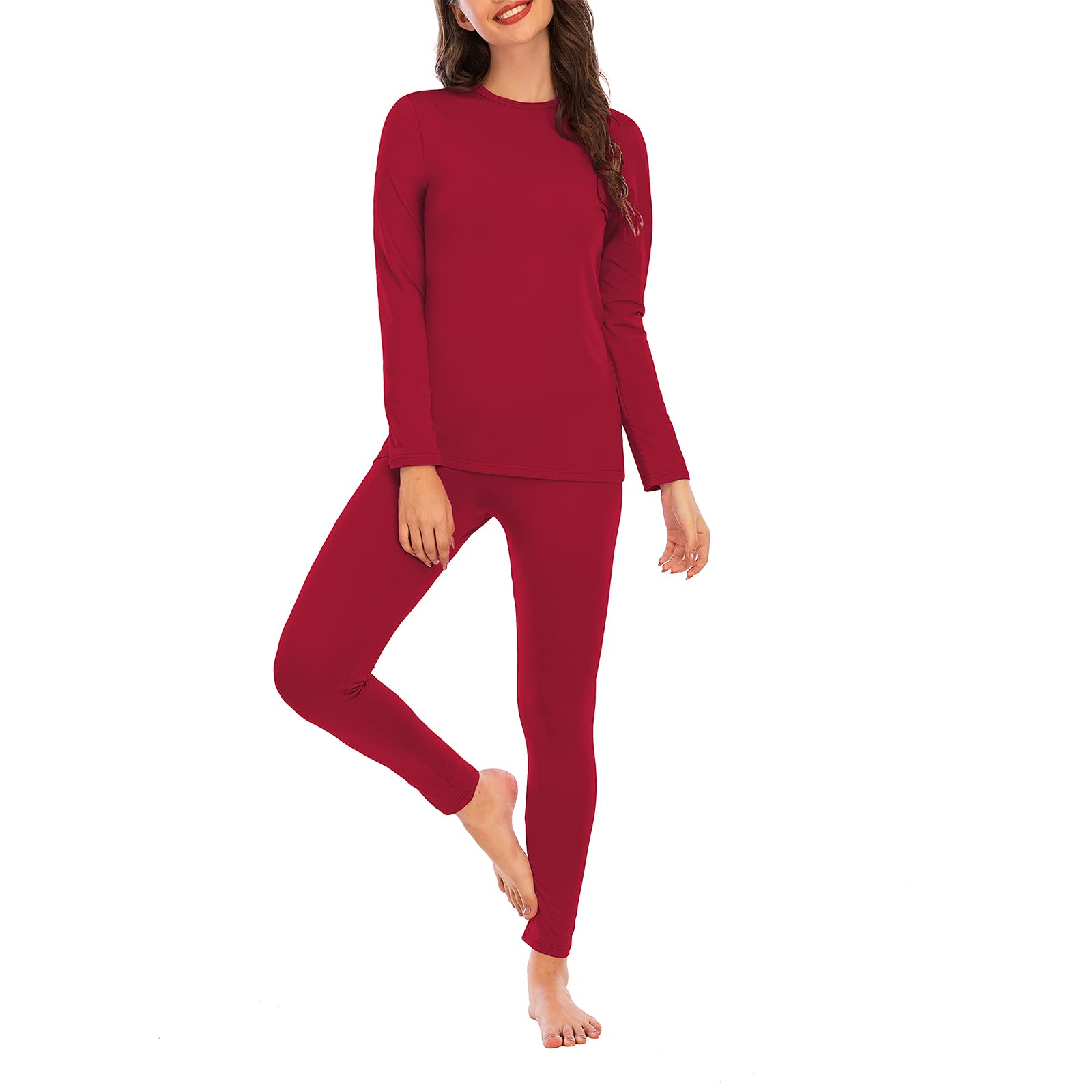 Biancheria intima termica da donna foderata in pile da donna primo strato lungo Johns Set morbido top fondo, rosso, XXL, Rosso, XXL
