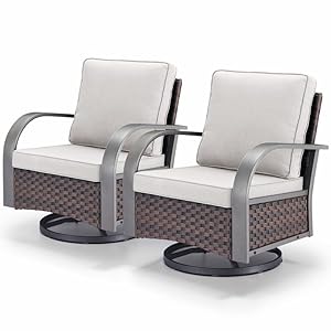 Outdoor Swivel Rocker Patio Chairs Set of 2 Heavy Duty Swivel Rocking Patio Chairs with Wide Metal Armrests 2 Pieces Patio Furniture Wicker Glider Chairs Set with Removble Cushions for Porch Sunroom